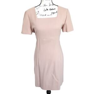 Vintage 1980s Square Neck Sheath Dress Dusty Mauve Pink Short Sleeve Cocktail